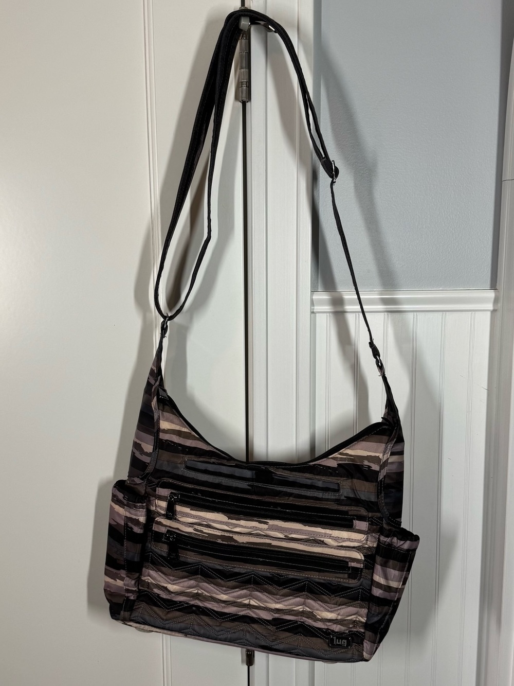 Lug camper crossbody messenger bag painted pearl stripe travel organize